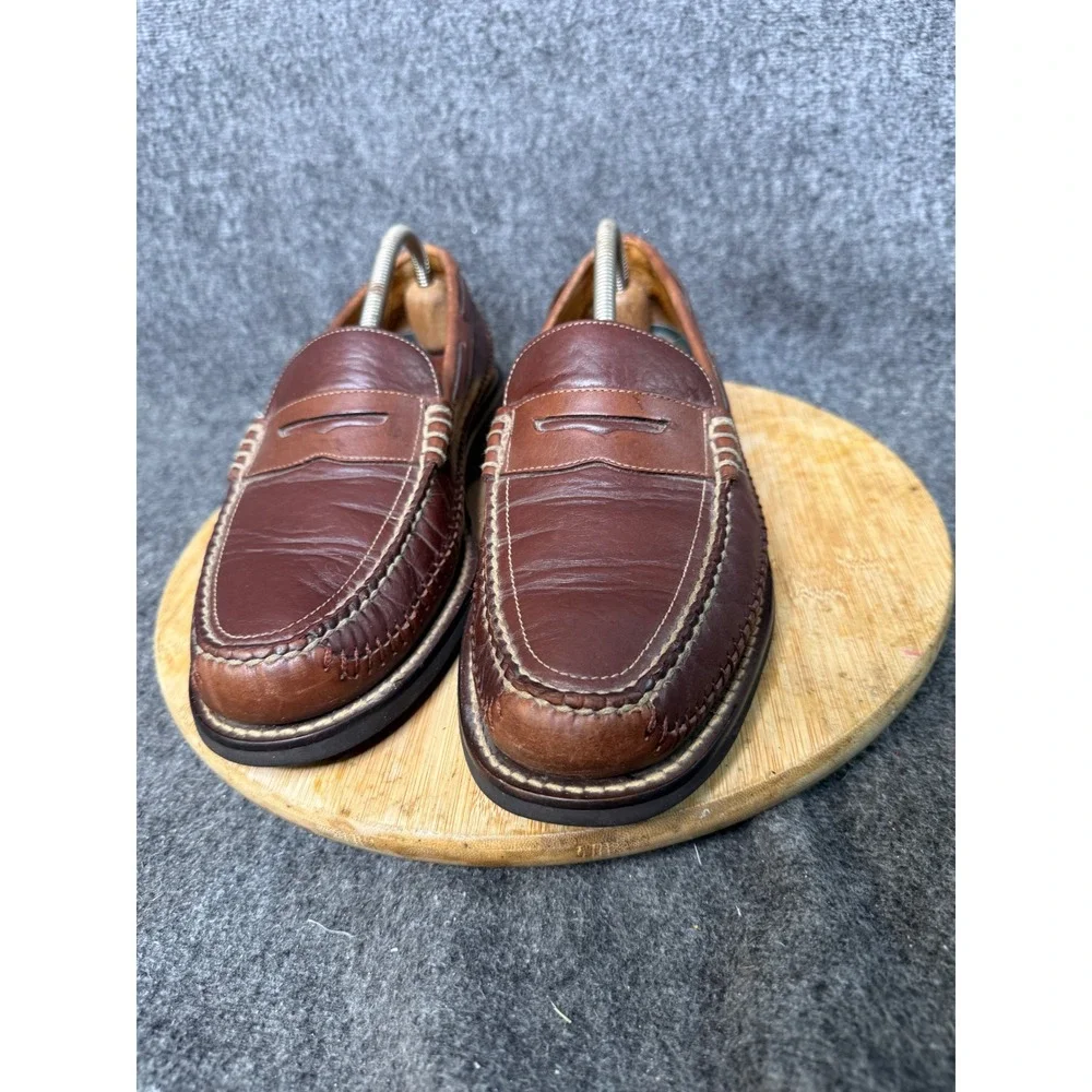 HS Trask Brown Bison Leather Penny Loafers Mens 10M Vibram Gumlite H1 173236